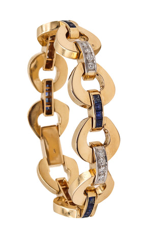 -Retro Modernist Bracelet In 14Kt Yellow Gold With 6.56 Ctw In Diamonds And Sapphires