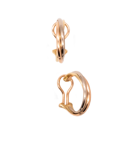 Cartier Paris Classic Trinity Circles Hoop Ear Clips In 18Kt Three Color Gold