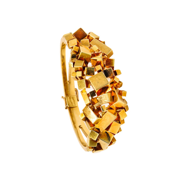 Alfred Karram 1970 New York Brutalism Geometric Cubic Bracelet In 18Kt Yellow Gold