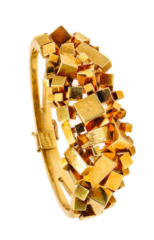 Alfred Karram 1970 New York Brutalism Geometric Cubic Bracelet In 18Kt Yellow Gold