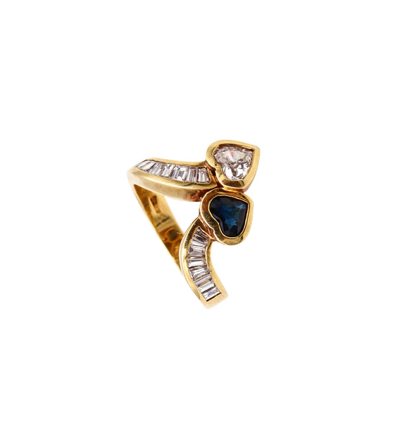 Modern Hearts Toi Et Moi Ring In 18Kt Gold With 2.59 Ctw Diamonds And Sapphire