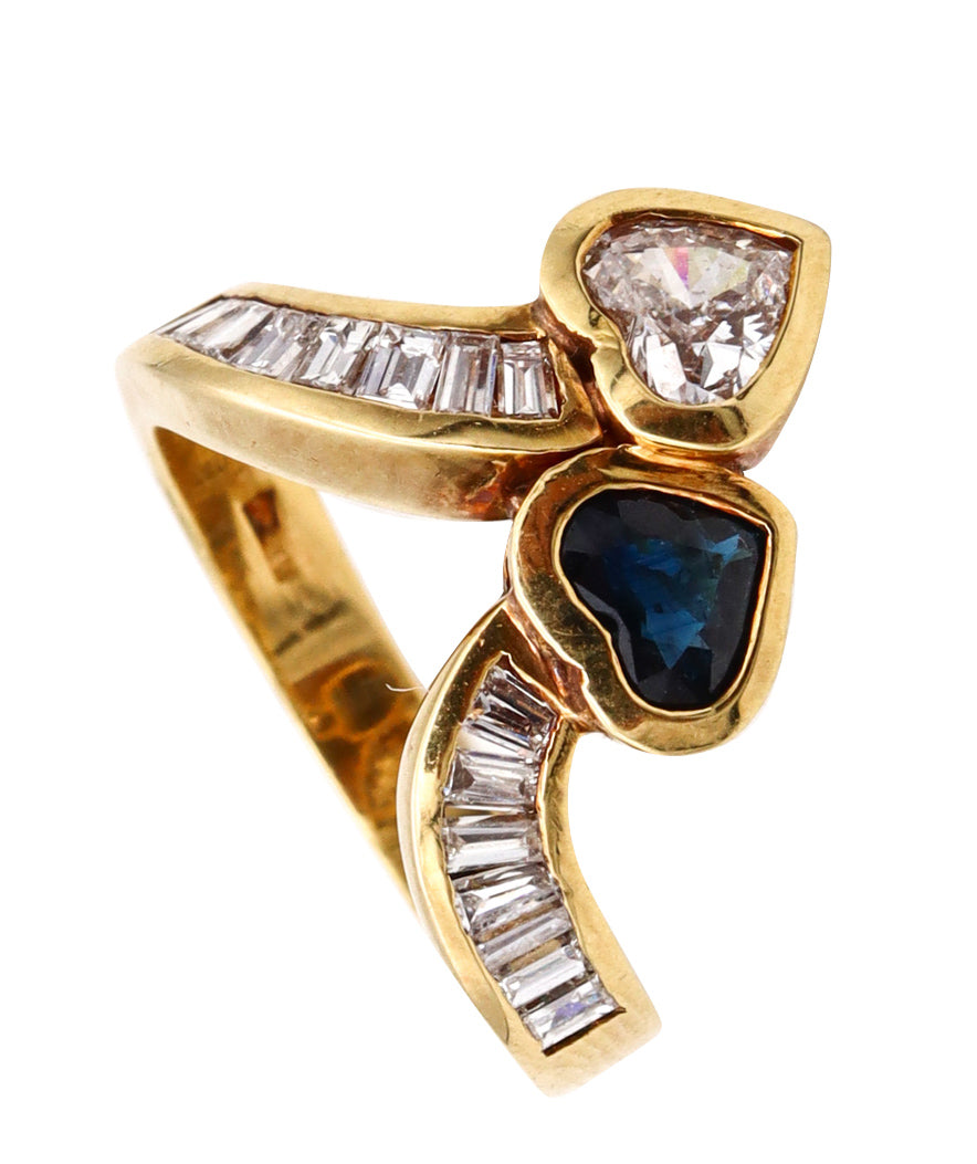 Modern Hearts Toi Et Moi Ring In 18Kt Gold With 2.59 Ctw Diamonds And Sapphire