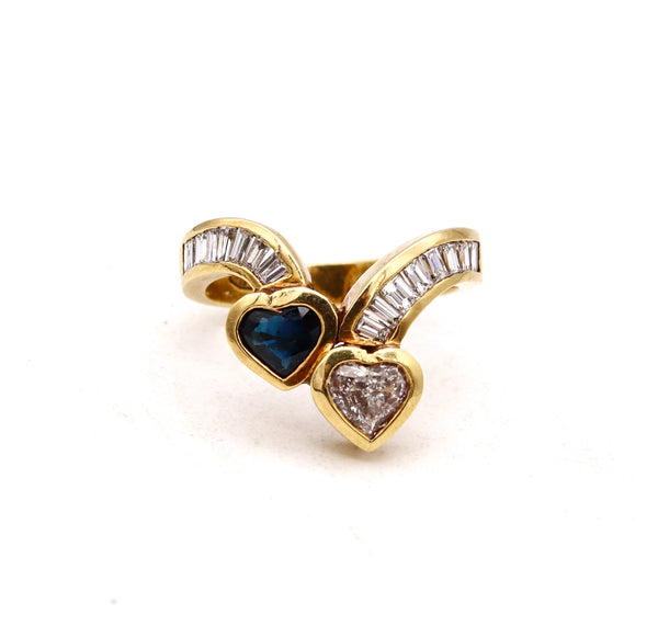 Modern Hearts Toi Et Moi Ring In 18Kt Gold With 2.59 Ctw Diamonds And Sapphire