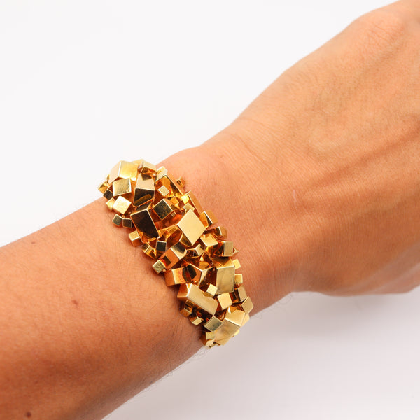 Alfred Karram 1970 New York Brutalism Geometric Cubic Bracelet In 18Kt Yellow Gold