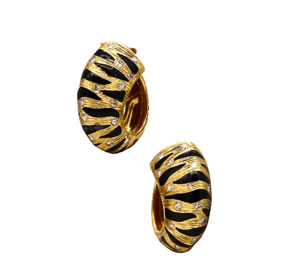 *Fred of Paris 1970’s earrings in 18 kt yellow gold with diamonds and black enamel