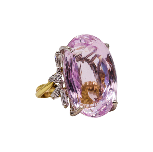 (S)Modern Cocktail Ring In 18Kt Gold & Platinum With 42.56 Cts In Kunzite And Diamonds