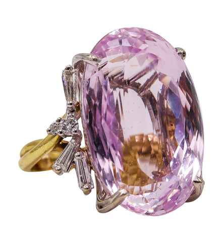 (S)Modern Cocktail Ring In 18Kt Gold & Platinum With 42.56 Cts In Kunzite And Diamonds