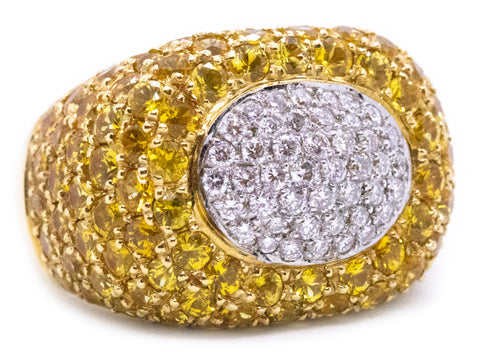 MODERN 18 KT RING WITH 9.36 Cts DIAMONDS AND YELLOW SAPPHIRES