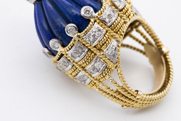 *Italian Mid-century 1960's cocktail ring in 18 kt yellow gold with 26.09 Cts of lapis and diamonds