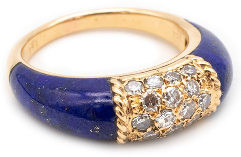 VAN CLEEF & ARPELS 1960 PARIS 18 KT GOLD PHILIPPINES RING WITH DIAMONDS AND LAPIS LAZULI