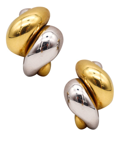 -San Marcos Italian Designer Clip On Earring In Yellow And White 18Kt Gold