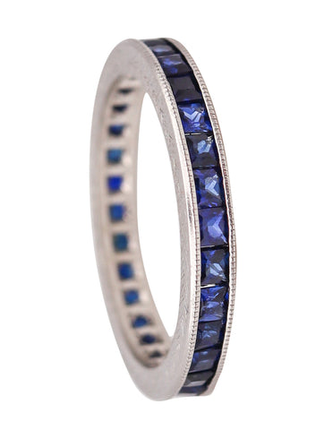 -Art Deco 1930 Eternity Band Ring In Platinum With 1.50 Ctw In French Cut Sapphires