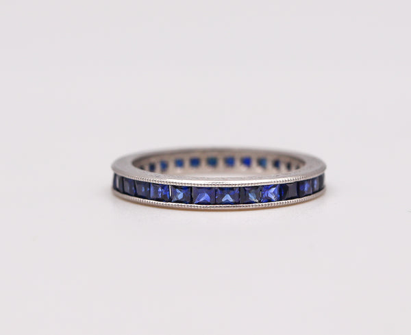 -Art Deco 1930 Eternity Band Ring In Platinum With 1.50 Ctw In French Cut Sapphires