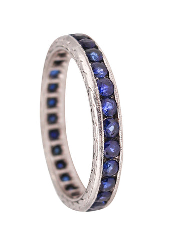 -Art Deco 1930 Eternity Band Ring In Platinum With 1.55 Ctw In Round Cut Sapphires