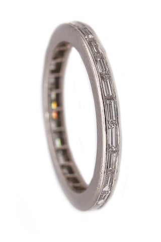 -Art Deco 1930 Eternity Band Ring In Platinum With 1.45 Cts In Baguettes Diamonds