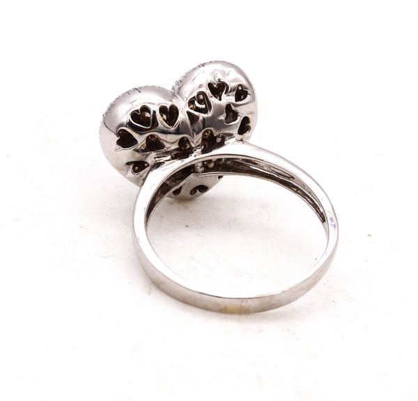 *Modern heart shaped ring in  8 kt white gold with 1.12 Cts of pave diamonds