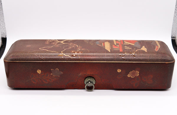 Japan Meiji Period 1890 Fubako Box For Letters In Lacquered Polychromate Wood With Gilding
