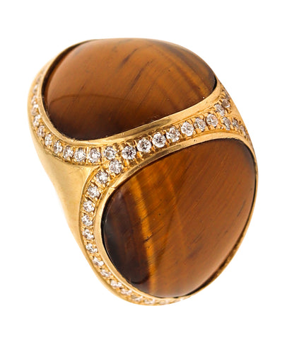 Di Modolo Cocktail Ring In 18KT Yellow Gold With 28.65 Ctw In Tiger Eye Quartz & Diamonds