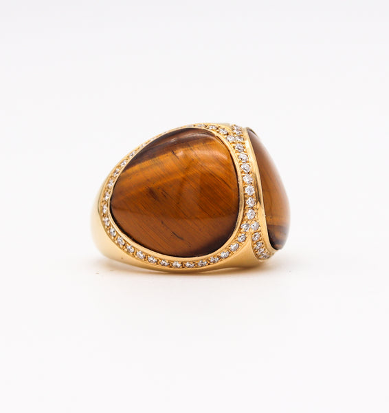 Di Modolo Cocktail Ring In 18KT Yellow Gold With 28.65 Ctw In Tiger Eye Quartz & Diamonds