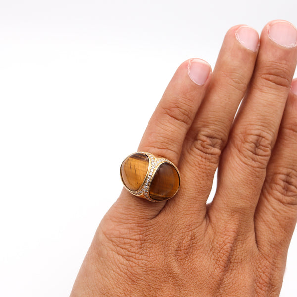 Di Modolo Cocktail Ring In 18KT Yellow Gold With 28.65 Ctw In Tiger Eye Quartz & Diamonds
