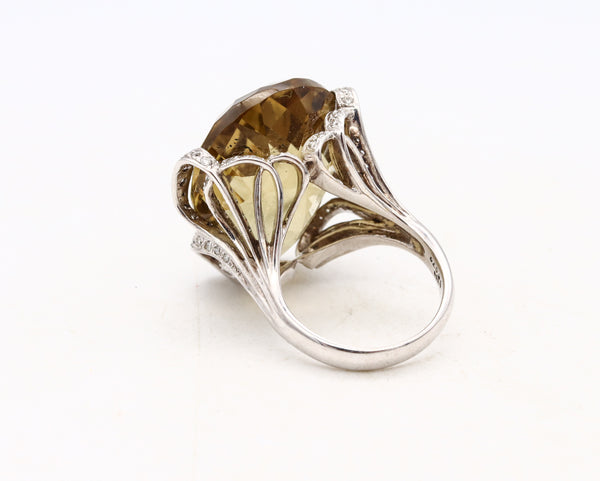 (S)Designer Modern Cocktail Ring In18Kt Gold With 41.44 Cts In Diamonds And Prasiolite
