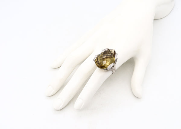 (S)Designer Modern Cocktail Ring In18Kt Gold With 41.44 Cts In Diamonds And Prasiolite