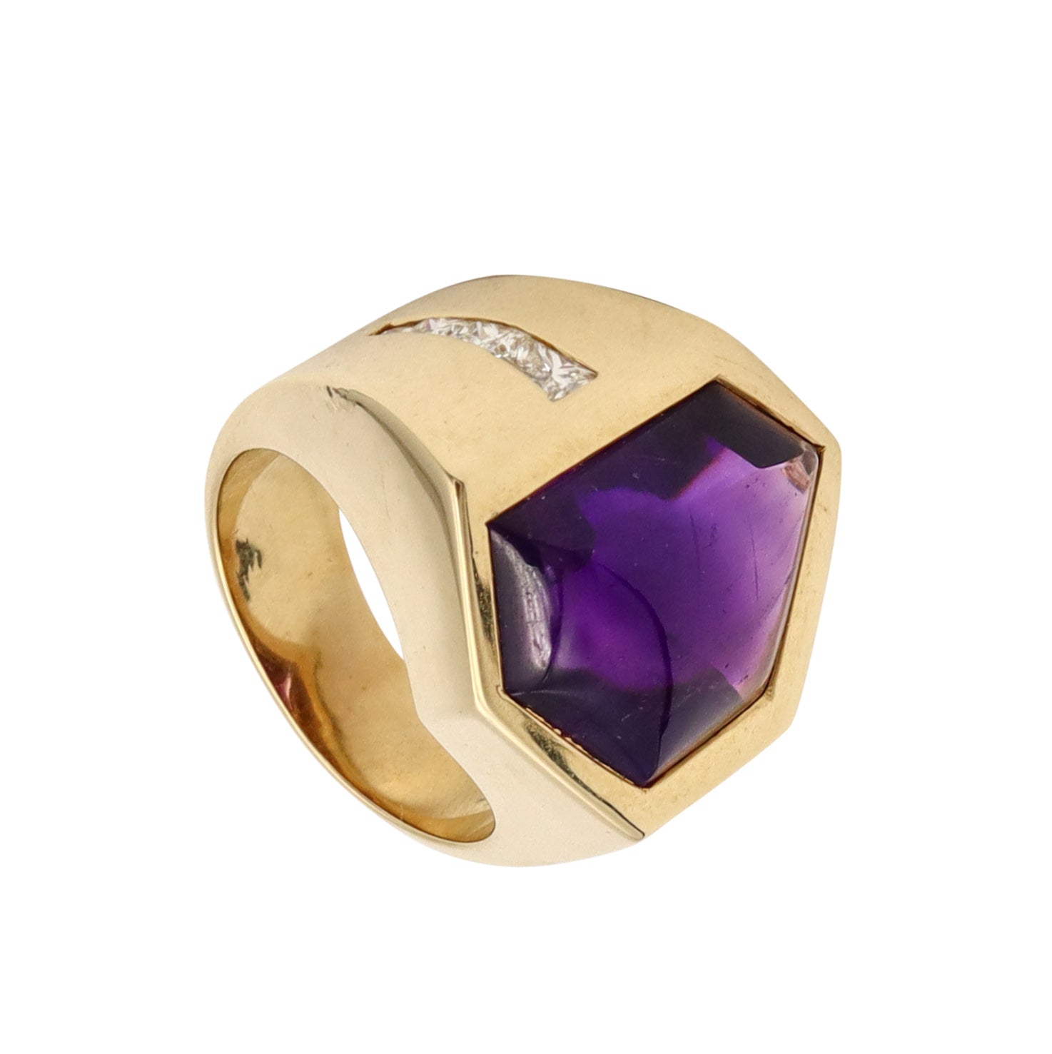 Modernist Asymmetric Ring In 18Kt Gold With 9.27 Cts In Diamonds And Amethyst