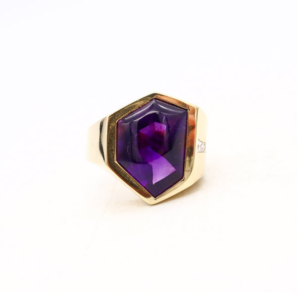 Modernist Asymmetric Ring In 18Kt Gold With 9.27 Cts In Diamonds And Amethyst