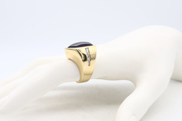 Modernist Asymmetric Ring In 18Kt Gold With 9.27 Cts In Diamonds And Amethyst