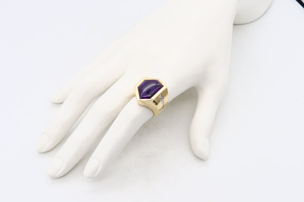 Modernist Asymmetric Ring In 18Kt Gold With 9.27 Cts In Diamonds And Amethyst