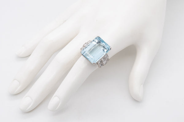 (S)Platinum 1940 Art Deco Classic Ring With 28.44 Cts In Aquamarine And Diamonds