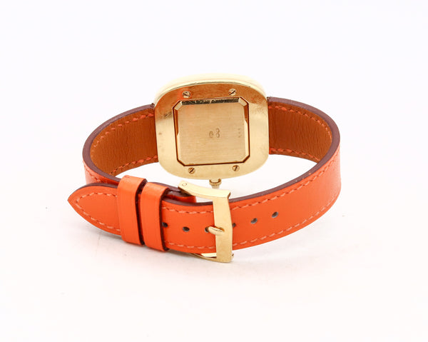 Hermes 1970 Paris 18Kt Yellow Gold Wristwatch With Rose Ebony Wood And Carvings