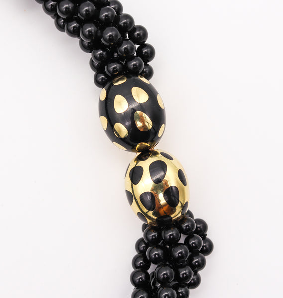 Tiffany & Co 1976 Angela Cummings Polka Dots Necklace In 18Kt Yellow Gold With Black Jade