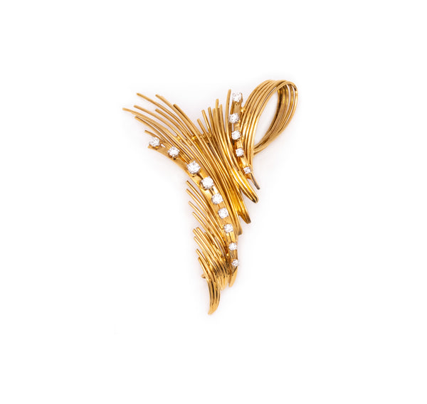 George L'Enfant 1960 Paris Retro Brooch In 18Kt Gold With 1.04 Ctw in Diamonds