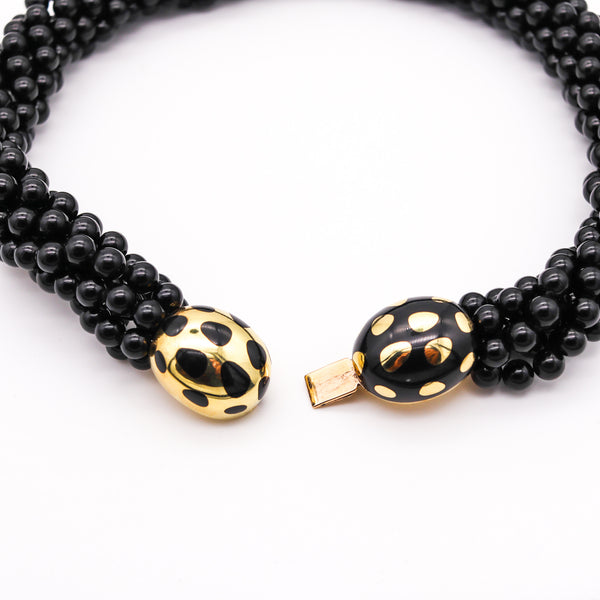 Tiffany & Co 1976 Angela Cummings Polka Dots Necklace In 18Kt Yellow Gold With Black Jade