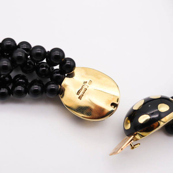 -Tiffany & Co 1977 Angela Cummings Geometric Polka Dots Necklace 18Kt Yellow Gold With Black Jade