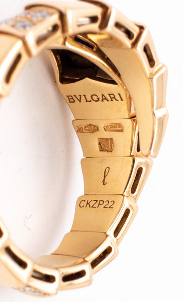 BVLGARI ROMA 18 KT YELLOW GOLD SERPENTI RING WITH VS DIAMONDS & ONYX