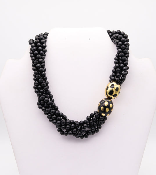 Tiffany & Co 1976 Angela Cummings Polka Dots Necklace In 18Kt Yellow Gold With Black Jade