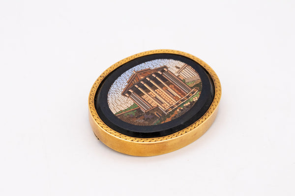 FABULOUS 1880 ROMAN REVIVAL GRAND TOUR MICRO MOSAIC BROOCH IN 18 KT GOLD
