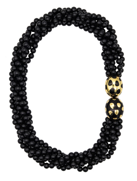 -Tiffany & Co 1977 Angela Cummings Geometric Polka Dots Necklace 18Kt Yellow Gold With Black Jade