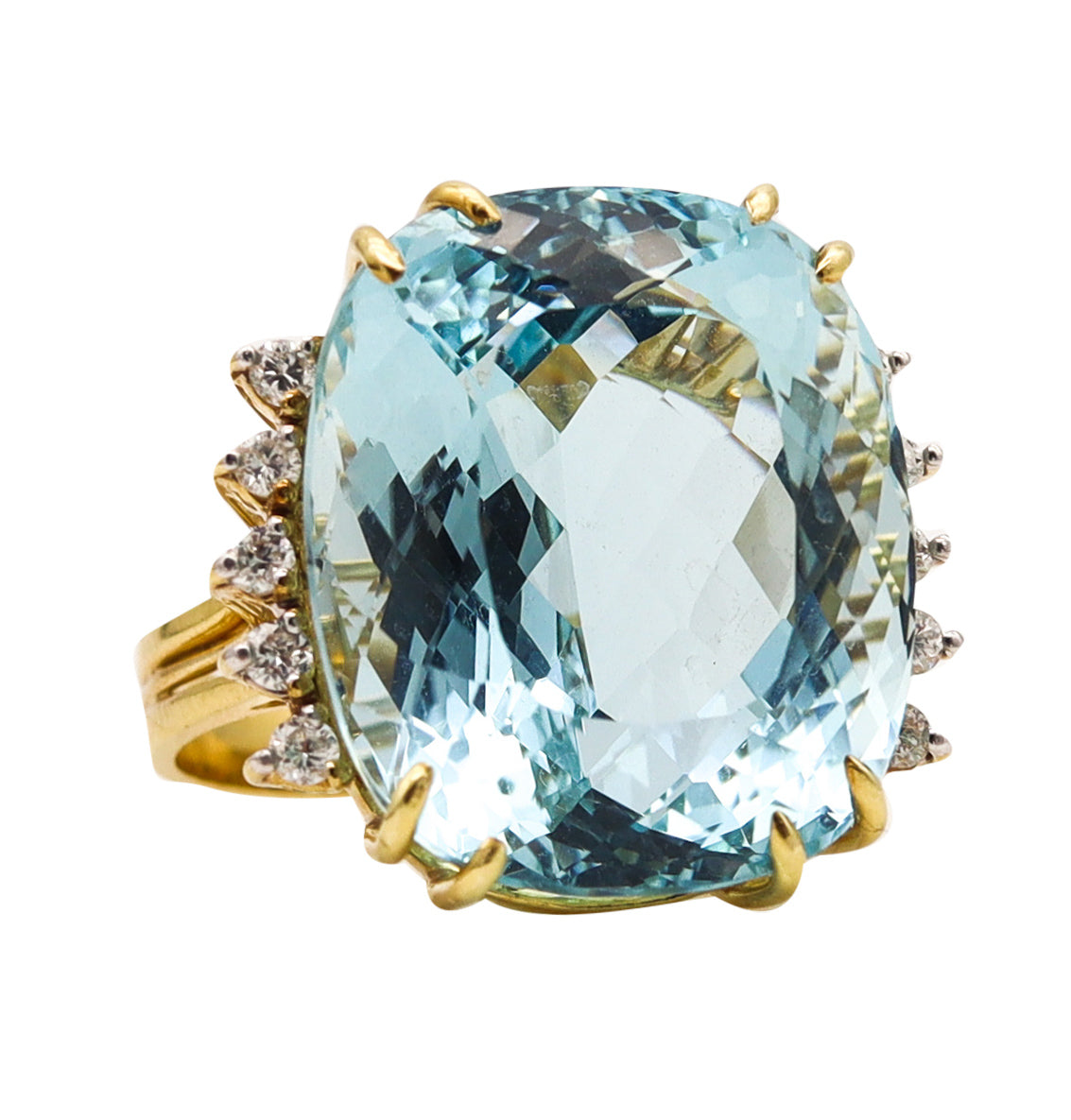 (S)-Cocktail Ring In 18Kt Yellow Gold With 41.01 Ctw In Aquamarine And Diamonds