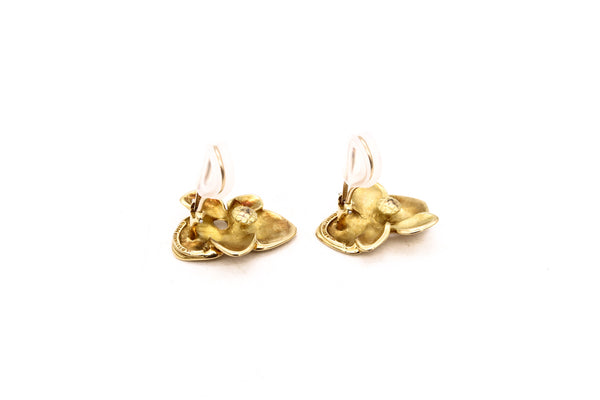 Angela Cummings 1984 New York Lily Flowers Petals Clips Earrings In 18Kt Yellow Gold