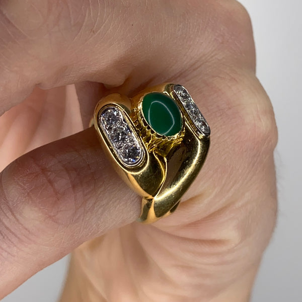 Van Cleef And Arpels 1960 Paris Geometric Ring In 18Kt Gold With 2.68 Ctw Diamonds And Chrysoprase