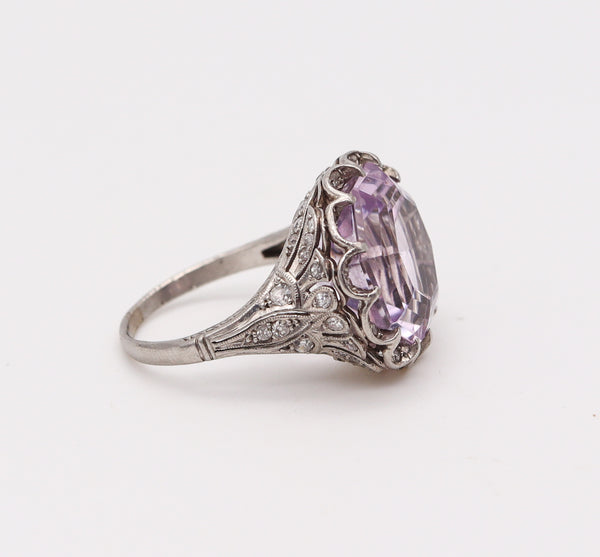 (S)Art Deco 1925 European Cocktail Ring In Platinum With 13.34 Ctw In Rose De France And Diamonds