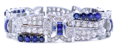 ART DECO 1930 PLATINUM BRACELET WITH 32.91 Cts OF DIAMONDS AND SAPPHIRES