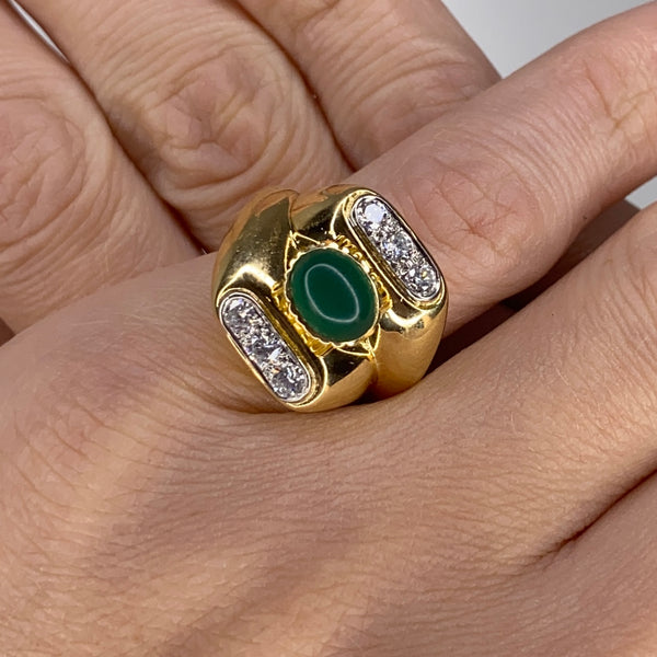 Van Cleef And Arpels 1960 Paris Geometric Ring In 18Kt Gold With 2.68 Ctw Diamonds And Chrysoprase