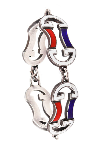 Gucci Firenze 1970 Rare Vintage Bracelet In .925 Sterling Silver With Colors Enamels