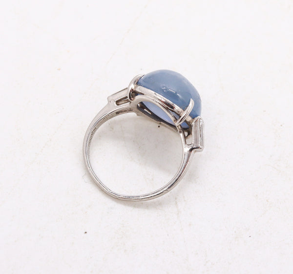 Art Deco 1930 Gia Certified Platinum Ring With 15.49 Cts In Ceylon Blue Star Sapphire Diamonds
