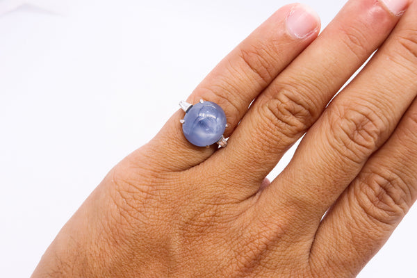 Art Deco 1930 Gia Certified Platinum Ring With 15.49 Cts In Ceylon Blue Star Sapphire Diamonds