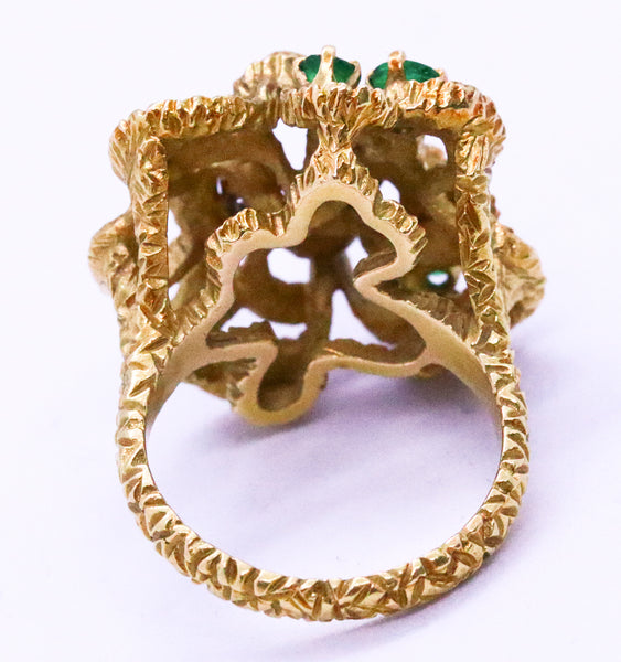 GUBELIN ENAMEL MID CENTURY 18 KT GOLD DIAMONDS & EMERALD RING